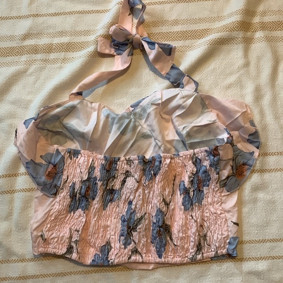 Alredine Baileys Blossom Floral Halter Ruffle Crop Top Size Large - Picture 6 of 9